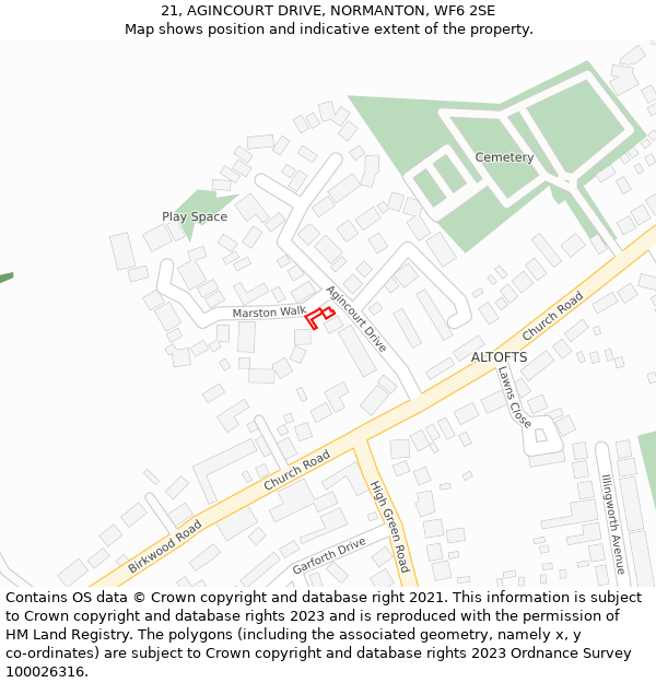 21, AGINCOURT DRIVE, NORMANTON, WF6 2SE: Location map and indicative extent of plot