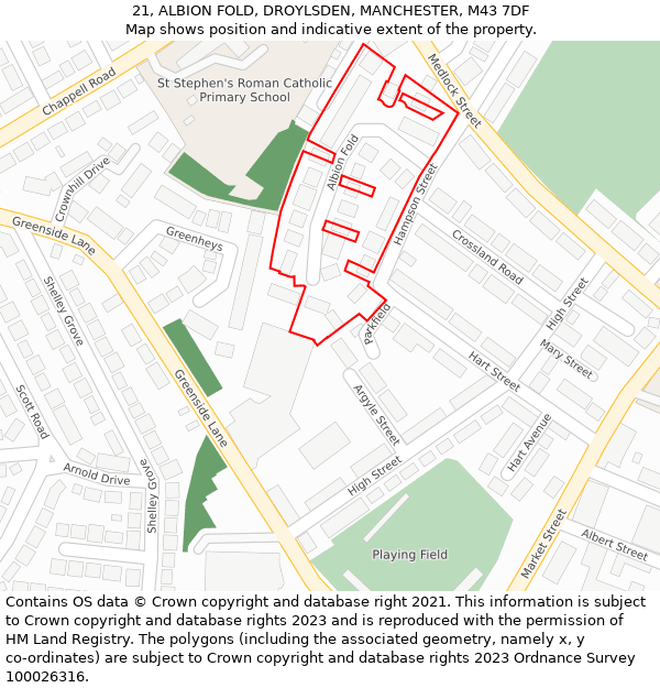 21, ALBION FOLD, DROYLSDEN, MANCHESTER, M43 7DF: Location map and indicative extent of plot