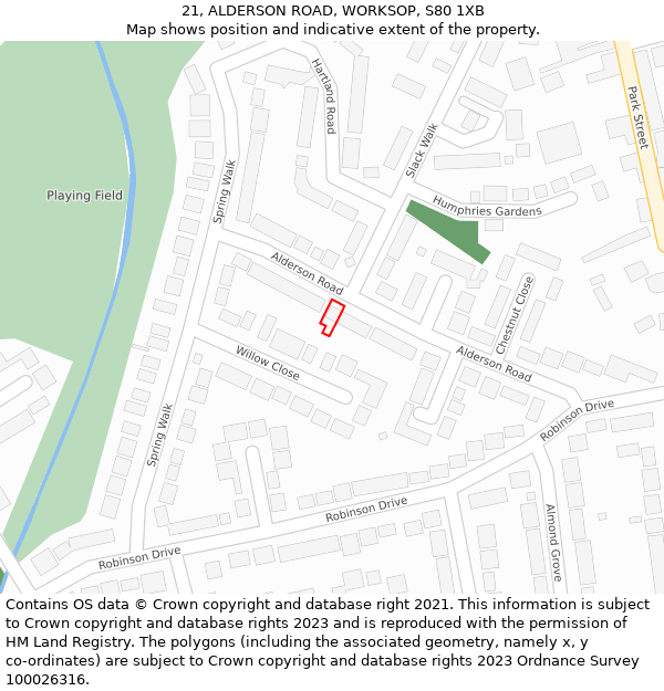 21, ALDERSON ROAD, WORKSOP, S80 1XB: Location map and indicative extent of plot