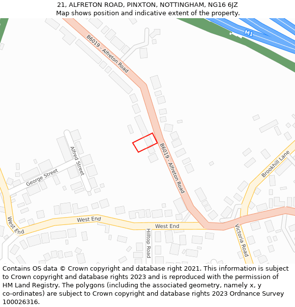 21, ALFRETON ROAD, PINXTON, NOTTINGHAM, NG16 6JZ: Location map and indicative extent of plot