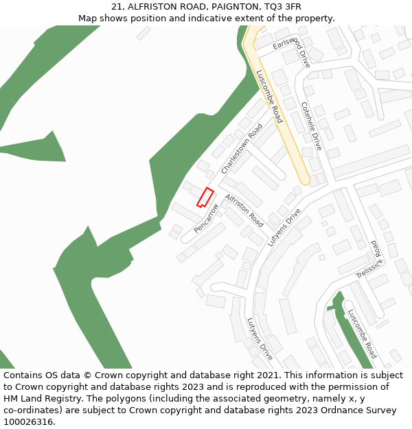21, ALFRISTON ROAD, PAIGNTON, TQ3 3FR: Location map and indicative extent of plot