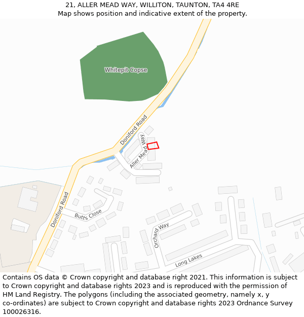 21, ALLER MEAD WAY, WILLITON, TAUNTON, TA4 4RE: Location map and indicative extent of plot