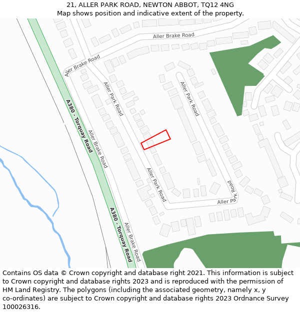 21, ALLER PARK ROAD, NEWTON ABBOT, TQ12 4NG: Location map and indicative extent of plot