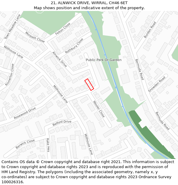 21, ALNWICK DRIVE, WIRRAL, CH46 6ET: Location map and indicative extent of plot