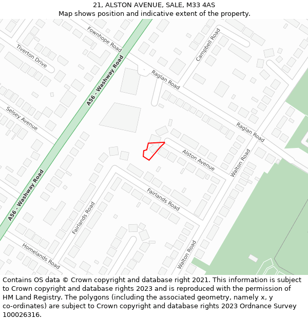 21, ALSTON AVENUE, SALE, M33 4AS: Location map and indicative extent of plot