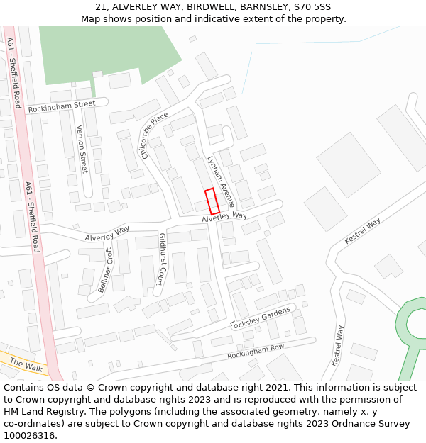 21, ALVERLEY WAY, BIRDWELL, BARNSLEY, S70 5SS: Location map and indicative extent of plot