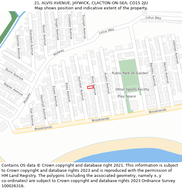21, ALVIS AVENUE, JAYWICK, CLACTON-ON-SEA, CO15 2JU: Location map and indicative extent of plot