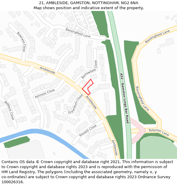 21, AMBLESIDE, GAMSTON, NOTTINGHAM, NG2 6NA: Location map and indicative extent of plot