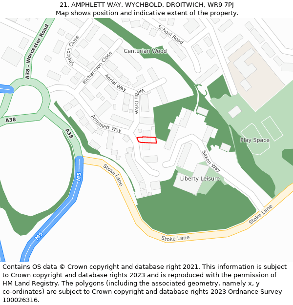 21, AMPHLETT WAY, WYCHBOLD, DROITWICH, WR9 7PJ: Location map and indicative extent of plot
