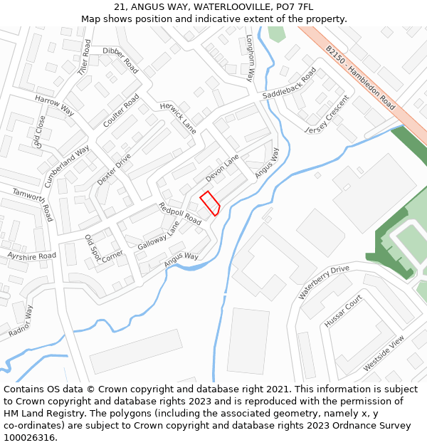 21, ANGUS WAY, WATERLOOVILLE, PO7 7FL: Location map and indicative extent of plot