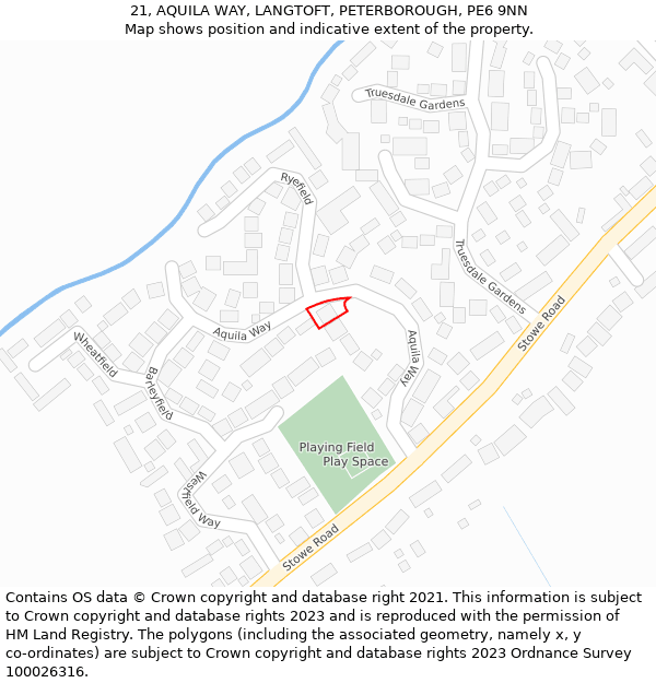 21, AQUILA WAY, LANGTOFT, PETERBOROUGH, PE6 9NN: Location map and indicative extent of plot