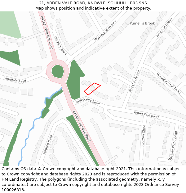 21, ARDEN VALE ROAD, KNOWLE, SOLIHULL, B93 9NS: Location map and indicative extent of plot