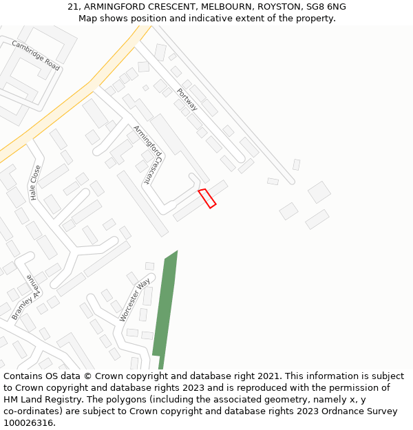 21, ARMINGFORD CRESCENT, MELBOURN, ROYSTON, SG8 6NG: Location map and indicative extent of plot