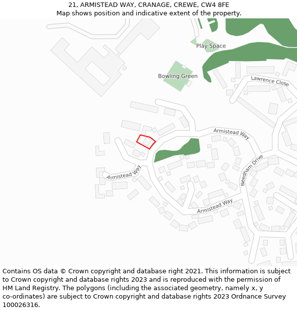 21, ARMISTEAD WAY, CRANAGE, CREWE, CW4 8FE: Location map and indicative extent of plot