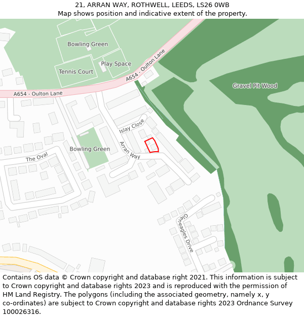 21, ARRAN WAY, ROTHWELL, LEEDS, LS26 0WB: Location map and indicative extent of plot