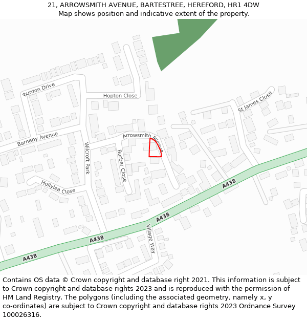 21, ARROWSMITH AVENUE, BARTESTREE, HEREFORD, HR1 4DW: Location map and indicative extent of plot