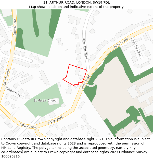 21, ARTHUR ROAD, LONDON, SW19 7DL: Location map and indicative extent of plot