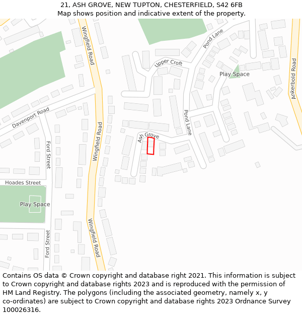 21, ASH GROVE, NEW TUPTON, CHESTERFIELD, S42 6FB: Location map and indicative extent of plot