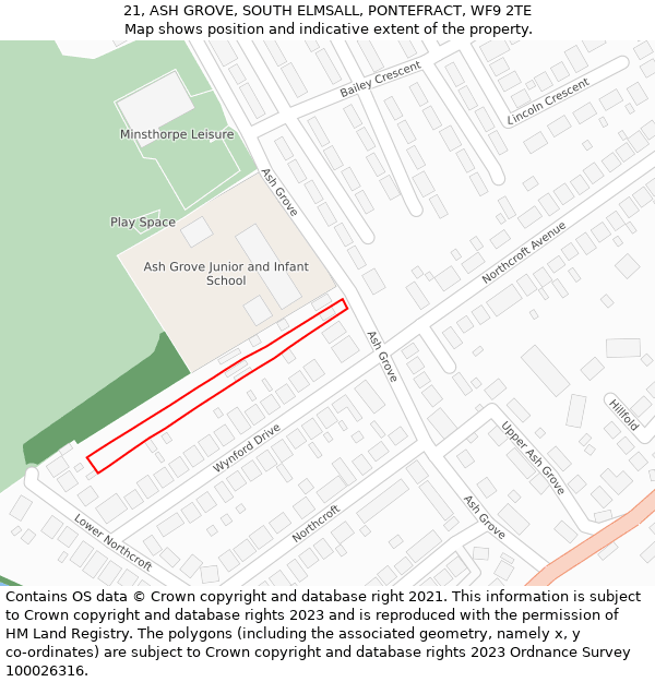 21, ASH GROVE, SOUTH ELMSALL, PONTEFRACT, WF9 2TE: Location map and indicative extent of plot