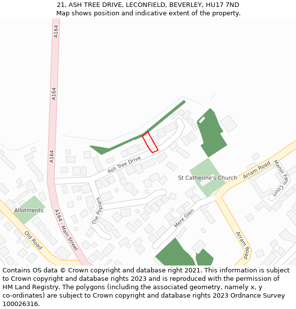 21, ASH TREE DRIVE, LECONFIELD, BEVERLEY, HU17 7ND: Location map and indicative extent of plot