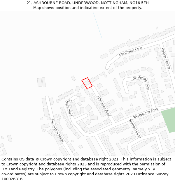 21, ASHBOURNE ROAD, UNDERWOOD, NOTTINGHAM, NG16 5EH: Location map and indicative extent of plot