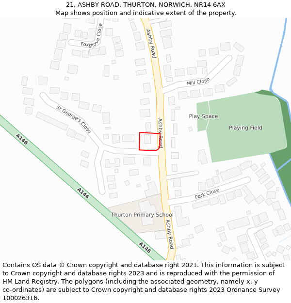 21, ASHBY ROAD, THURTON, NORWICH, NR14 6AX: Location map and indicative extent of plot