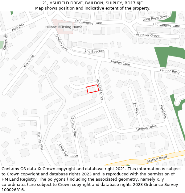 21, ASHFIELD DRIVE, BAILDON, SHIPLEY, BD17 6JE: Location map and indicative extent of plot