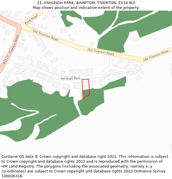 21, ASHLEIGH PARK, BAMPTON, TIVERTON, EX16 9LF: Location map and indicative extent of plot