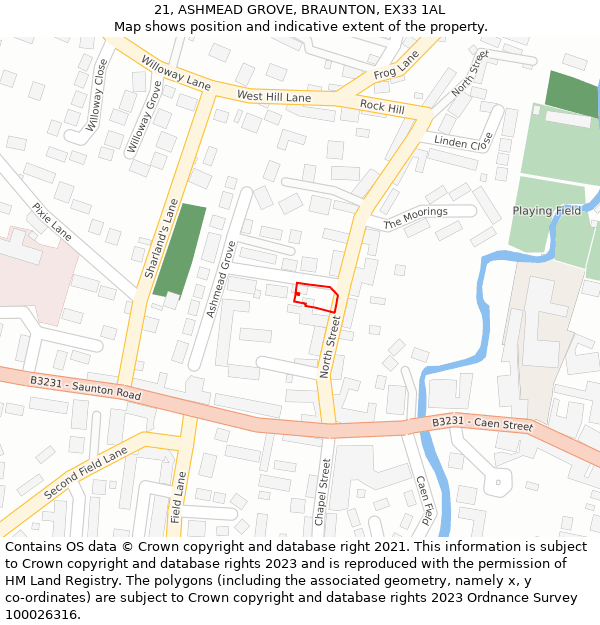 21, ASHMEAD GROVE, BRAUNTON, EX33 1AL: Location map and indicative extent of plot