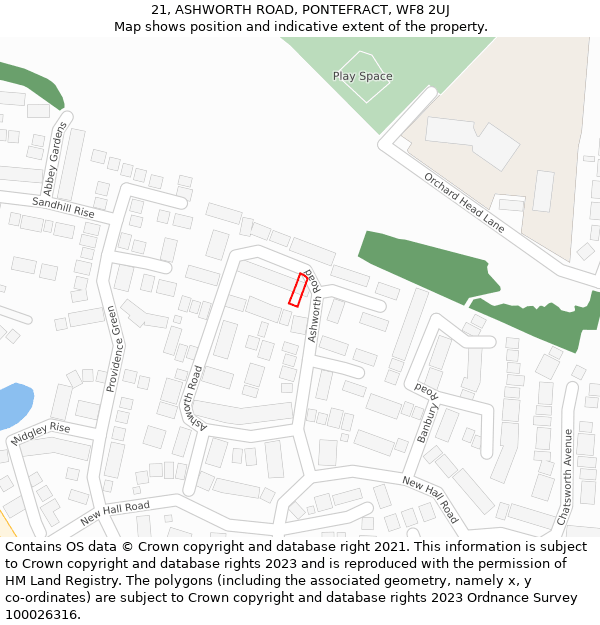 21, ASHWORTH ROAD, PONTEFRACT, WF8 2UJ: Location map and indicative extent of plot