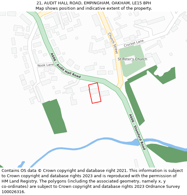 21, AUDIT HALL ROAD, EMPINGHAM, OAKHAM, LE15 8PH: Location map and indicative extent of plot