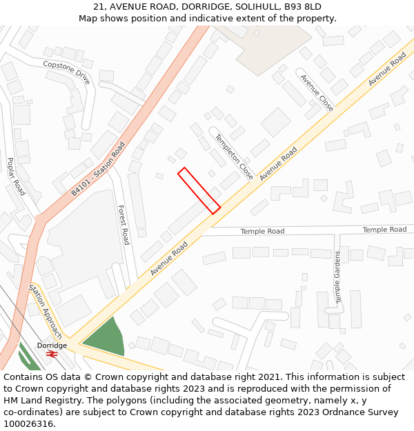 21, AVENUE ROAD, DORRIDGE, SOLIHULL, B93 8LD: Location map and indicative extent of plot
