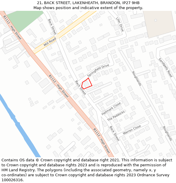 21, BACK STREET, LAKENHEATH, BRANDON, IP27 9HB: Location map and indicative extent of plot