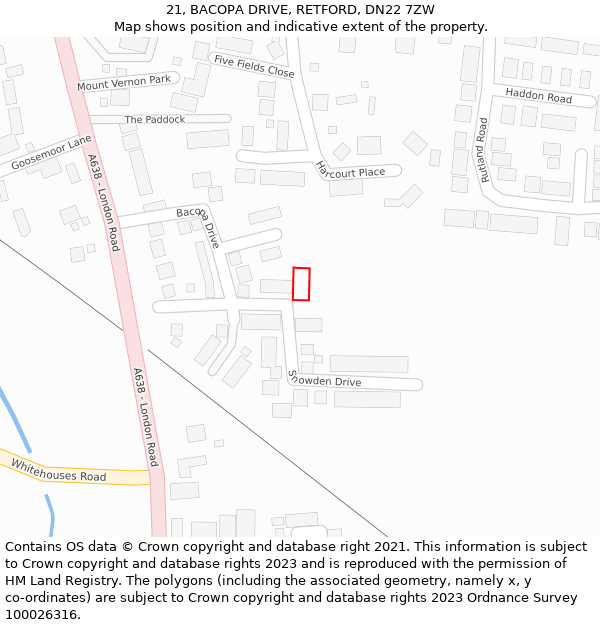 21, BACOPA DRIVE, RETFORD, DN22 7ZW: Location map and indicative extent of plot