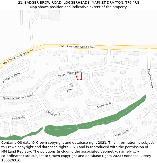 21, BADGER BROW ROAD, LOGGERHEADS, MARKET DRAYTON, TF9 4RG: Location map and indicative extent of plot