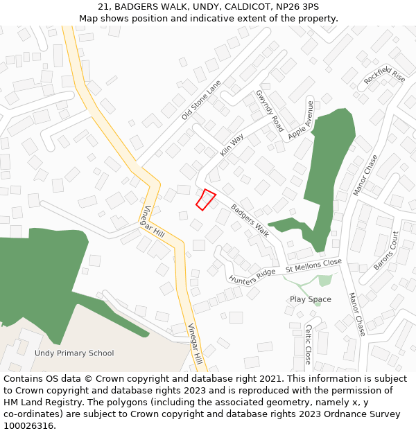 21, BADGERS WALK, UNDY, CALDICOT, NP26 3PS: Location map and indicative extent of plot