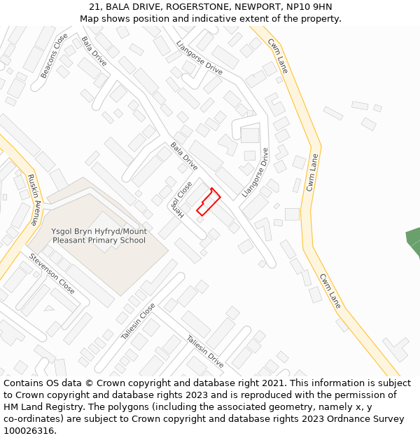 21, BALA DRIVE, ROGERSTONE, NEWPORT, NP10 9HN: Location map and indicative extent of plot