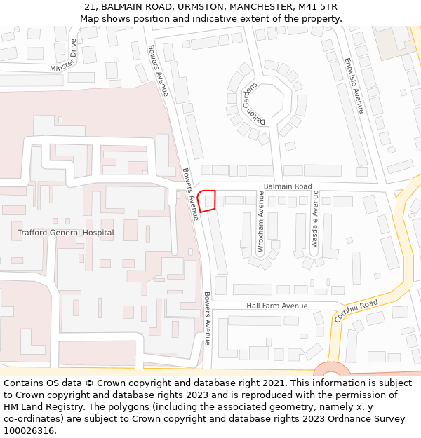 21, BALMAIN ROAD, URMSTON, MANCHESTER, M41 5TR: Location map and indicative extent of plot