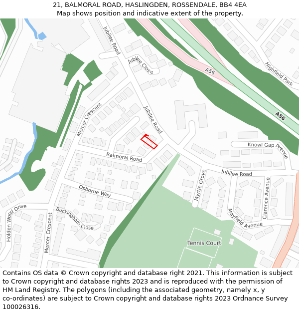 21, BALMORAL ROAD, HASLINGDEN, ROSSENDALE, BB4 4EA: Location map and indicative extent of plot