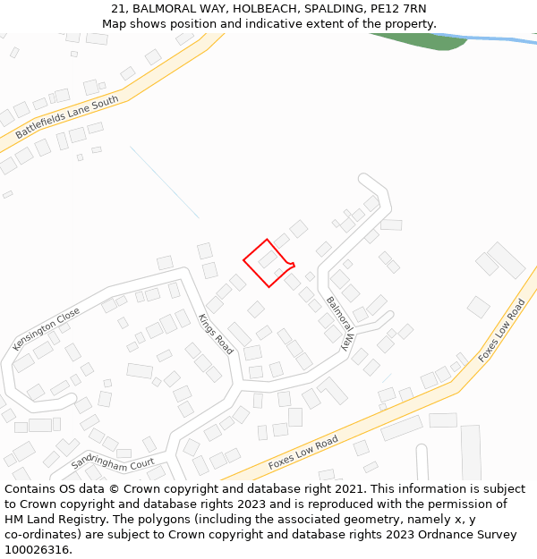 21, BALMORAL WAY, HOLBEACH, SPALDING, PE12 7RN: Location map and indicative extent of plot