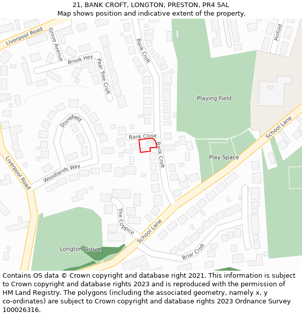 21, BANK CROFT, LONGTON, PRESTON, PR4 5AL: Location map and indicative extent of plot