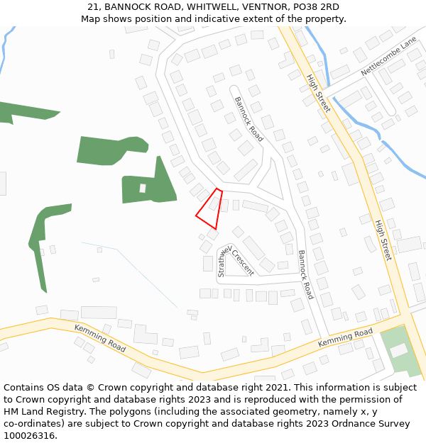 21, BANNOCK ROAD, WHITWELL, VENTNOR, PO38 2RD: Location map and indicative extent of plot
