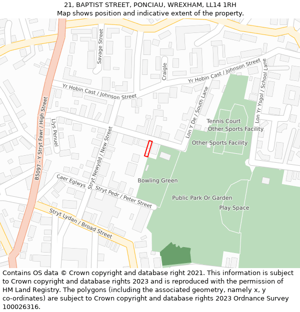 21, BAPTIST STREET, PONCIAU, WREXHAM, LL14 1RH: Location map and indicative extent of plot