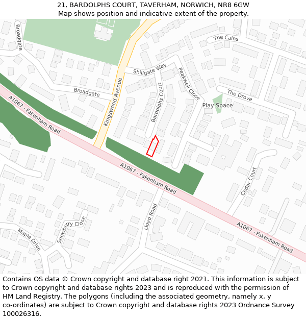 21, BARDOLPHS COURT, TAVERHAM, NORWICH, NR8 6GW: Location map and indicative extent of plot