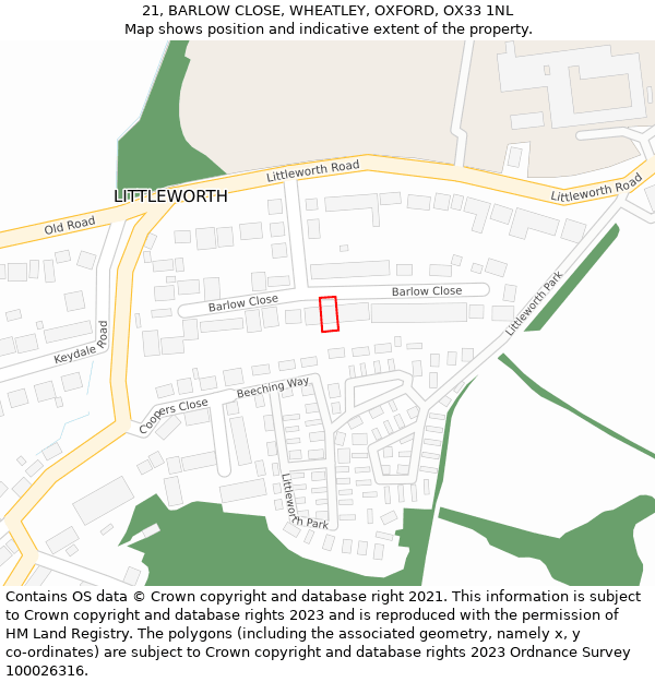 21, BARLOW CLOSE, WHEATLEY, OXFORD, OX33 1NL: Location map and indicative extent of plot