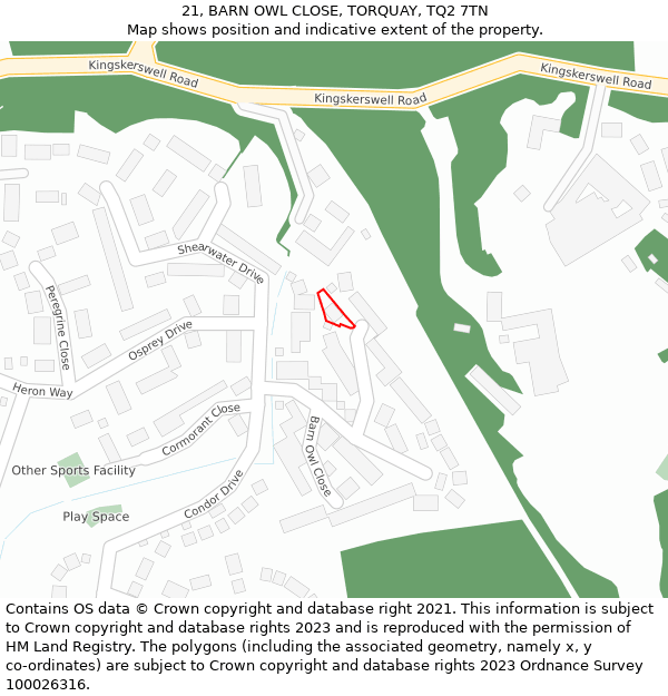 21, BARN OWL CLOSE, TORQUAY, TQ2 7TN: Location map and indicative extent of plot