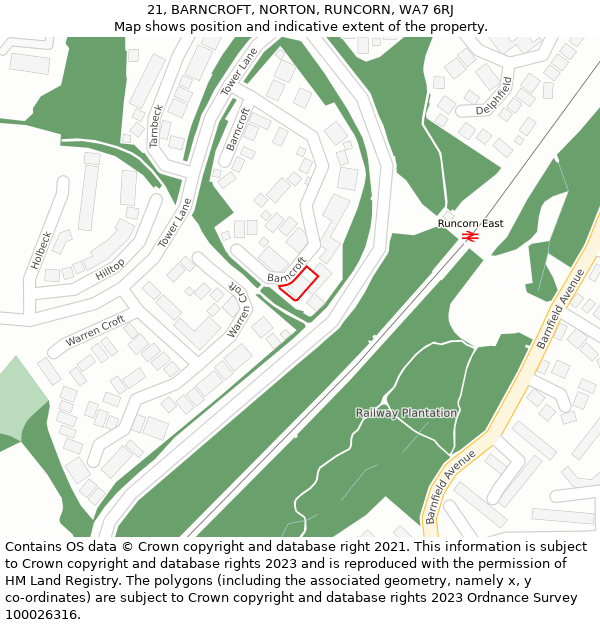 21, BARNCROFT, NORTON, RUNCORN, WA7 6RJ: Location map and indicative extent of plot