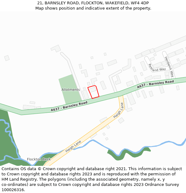 21, BARNSLEY ROAD, FLOCKTON, WAKEFIELD, WF4 4DP: Location map and indicative extent of plot