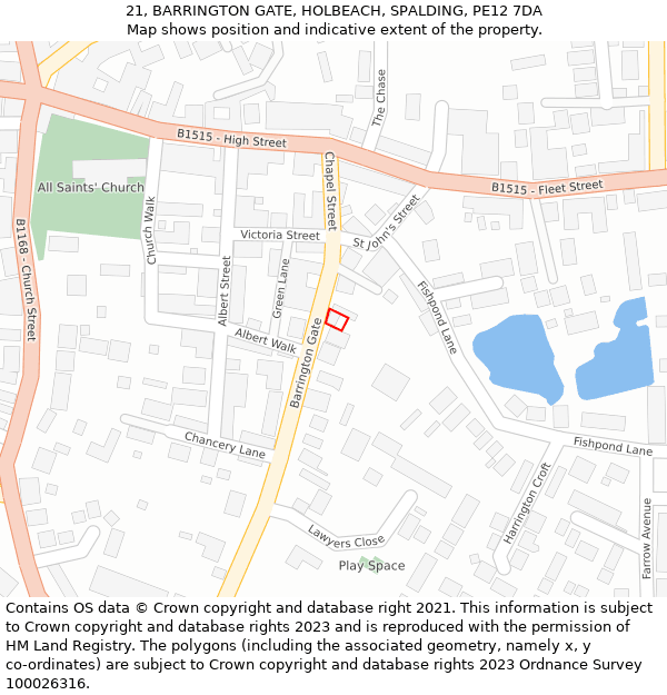 21, BARRINGTON GATE, HOLBEACH, SPALDING, PE12 7DA: Location map and indicative extent of plot