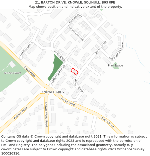 21, BARTON DRIVE, KNOWLE, SOLIHULL, B93 0PE: Location map and indicative extent of plot